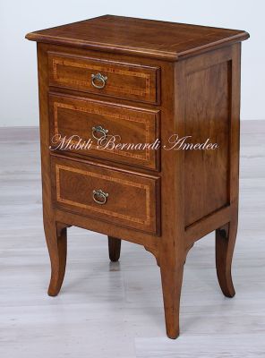 Classic Venetian style solid wood bedside tables with 3 drawers and inlay